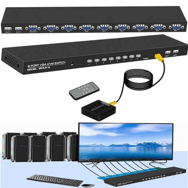 Powermaster 810UK-M Profesyonel 8 Port VGA KVM Switch – Çoklu PC Kontrol Ünitesi