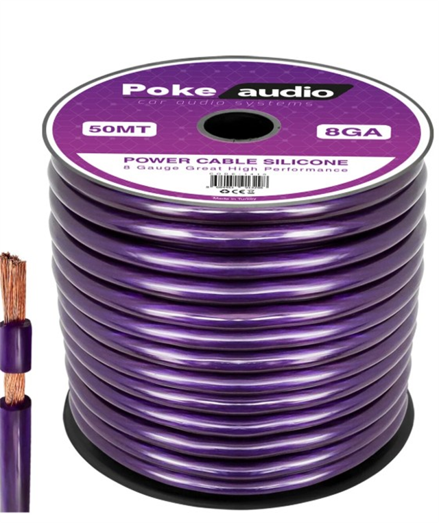 Poke PK-1410 8GA 50 Metre Silikon İzoleli Profesyonel Oto Amfi Güç Kablosu