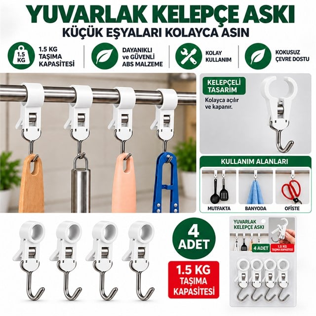 Sunup SN-38120 Yuvarlak Kelepçe Askı 65x11.5x15.5mm 4’lü Paket