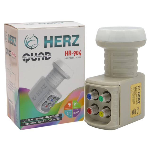 Herz HR-904 Digital Ku-Band Quad 4’lü LNB Universal - Altın Uçlu 0.1dB Sharp Chip