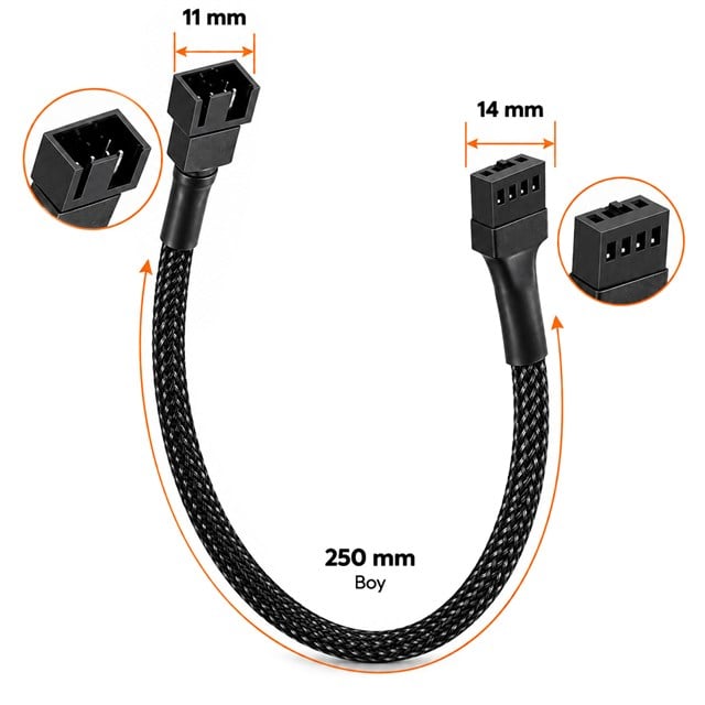 PowerMaster PM-38402 25 cm 4 Pin Pwm Erkek Dişi Fan Uzatma Kablosu
