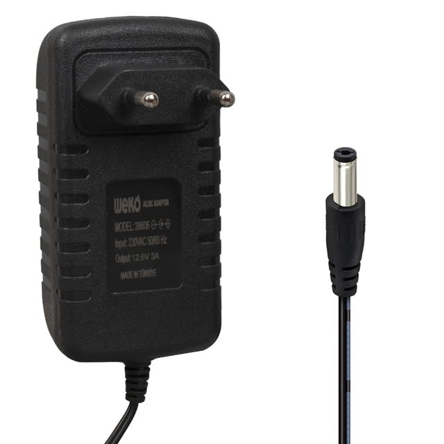 Weko WK-38606 Yerli Üretim 12.6 Volt - 3 Amper 5.5*2.5 Mm Uçlu Ledli Priz Tipi Şarj Adaptörü