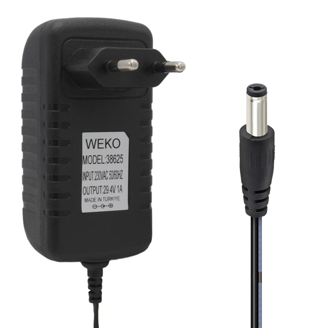Weko 29.4 Volt - 1 Amper 5.5x2.5mm Uçlu Yerli Üretim Priz Tipi Adaptör 1.2 Metre Uzunluk