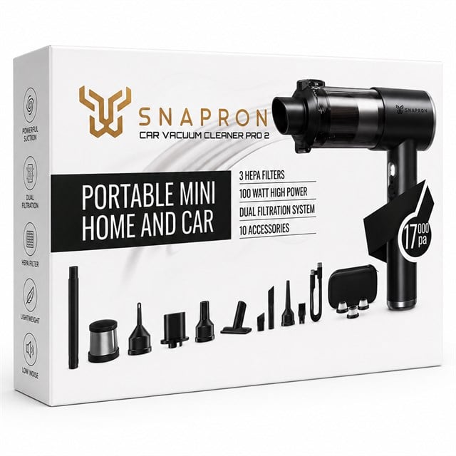 Snapron SNV-3001 100W 17000PA Şarjlı Mini Araç ve Ev Süpürgesi + EVA Taşıma Çantalı Çok Fonksiyonlu Set