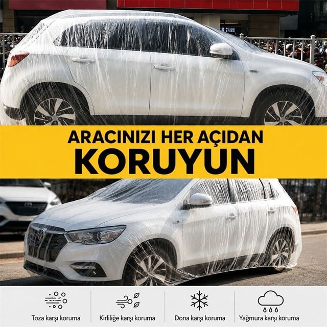 SN-38878 XL Beden PE Araç Örtüsü 4.8x7.5 Metre Dört Mevsim Dayanıklı Su Geçirmez ve UV Korumalı Branda