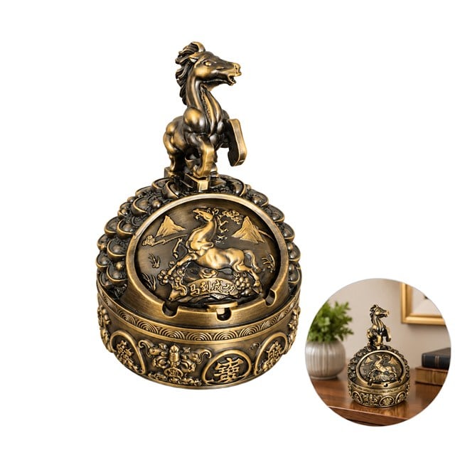 Sunup SN-38896 Antik Bronz At Figürlü Dekoratif Küllük