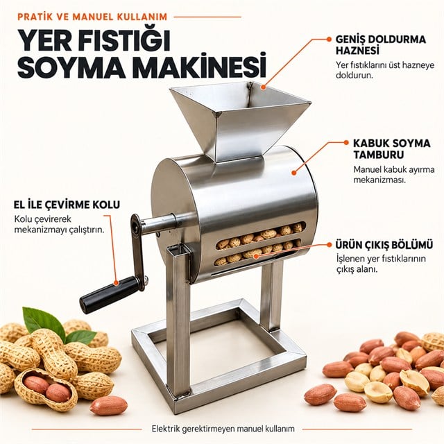 PowerMaster PM-38902 Manuel Yer Fıstığı Soyma Makinesi Metal Profil Gövdeli