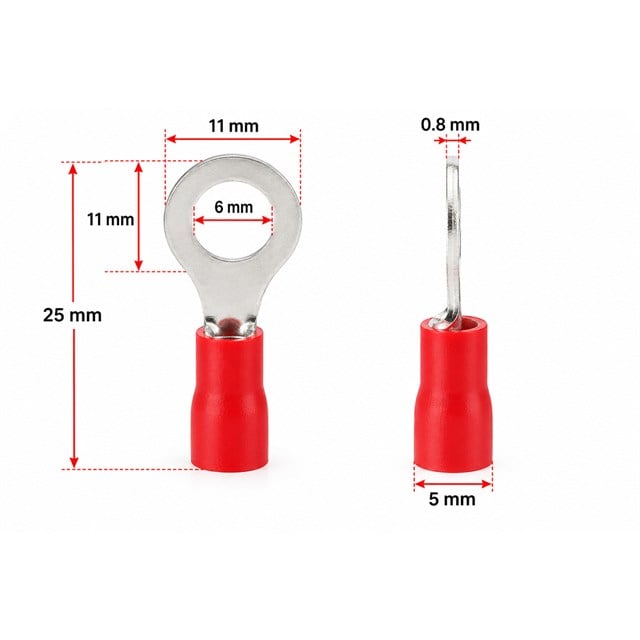 PowerMaster PM-39068 0,5-1,5mm2 Kesit 25x11x8mm Soket Kırmızı İzoleli Kablo Pabucu (100’lü Paket)