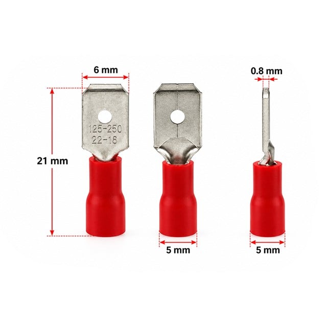 PowerMaster PM-39071 0,5-1,5mm2 Kesit 21x6x5mm Soket Kırmızı İzoleli Kablo Pabucu (100’lü Paket)