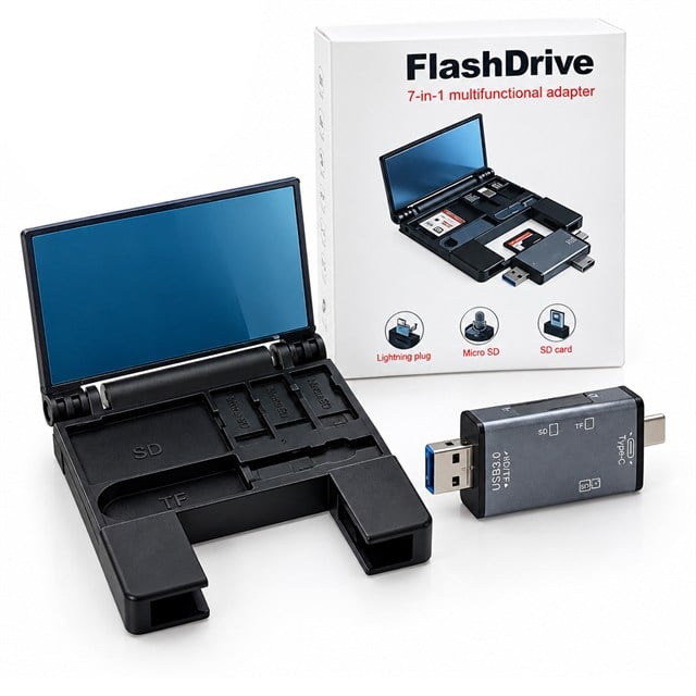 Powermaster PM-39094 7in1 Çok Fonksiyonlu USB 3.0 Type-C Lightning SD/TF Kart Okuyucu Adaptör