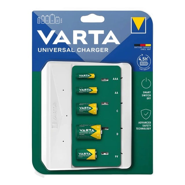Varta 57658 Universal Charger Type-C USB Çoklu 5’li Pil Şarj Cihazı (AA / AAA / C / D / 9V)
