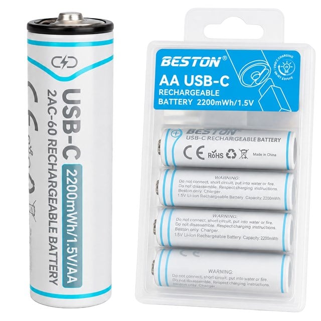 Beston 2AC-60 AA 1.5V 2200mWh Type-C Şarj Edilebilir 4’lü Li-Ion Lityum Kalem Pil Seti