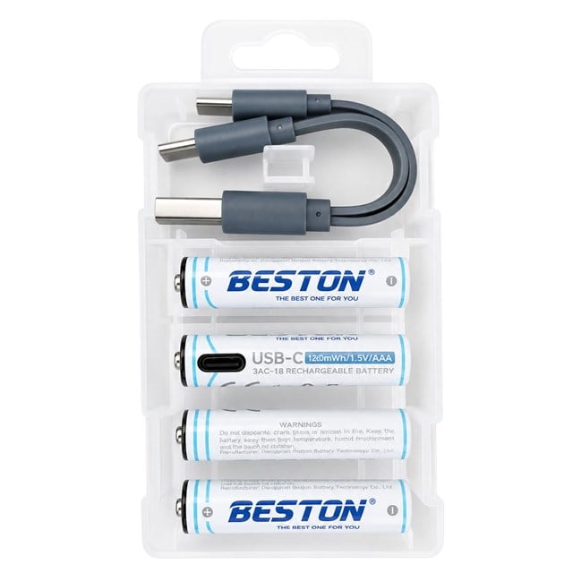 Beston 3AC-18 AAA 1.5V 660mWh Type-C Şarj Edilebilir 4’lü Li-Ion Lityum İnce Pil Seti