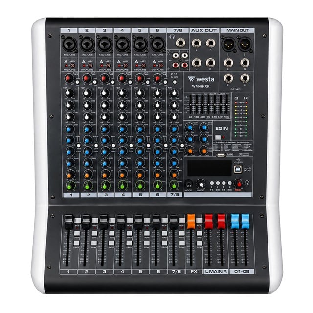 Westa WM-8PMX 2x400W 8 Kanal Power Mikser USB, Bluetooth 32DSP Dijital Profesyonel Ses Mikseri