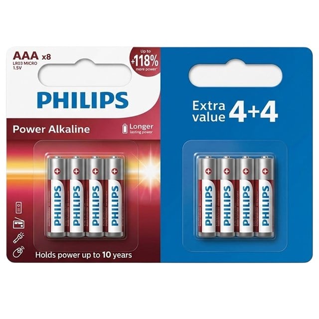 Philips Power Alkaline LR03P8BP/10 1.5V AAA İnce Kalem Pil (4+4) 8’li Paket