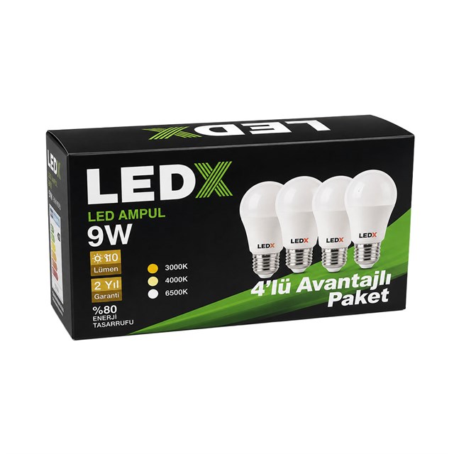 LedX AL-LL9-4 9 Watt 6500K Beyaz E27 Duy 4’lü Avantajlı Paket Ampul