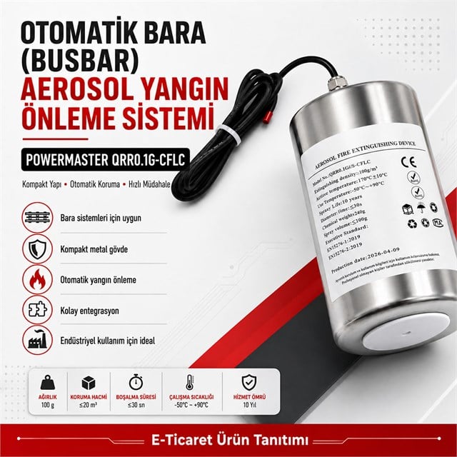Powermaster QRR0.1G-CFLC Otomatik Bara (Busbar) Aerosol Yangın Söndürme Önleme Sistemi
