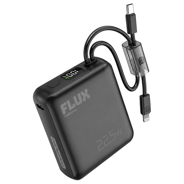 Powerway FLUX 10.000 mAh 22.5W Entegre Kablolu Hızlı Şarj Powerbank Siyah
