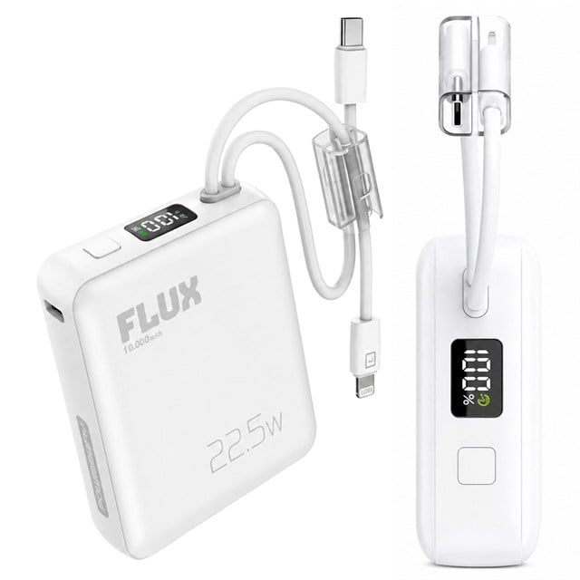 Powerway FLUX 10.000 mAh 22.5W Entegre Kablolu Hızlı Şarj Powerbank Beyaz