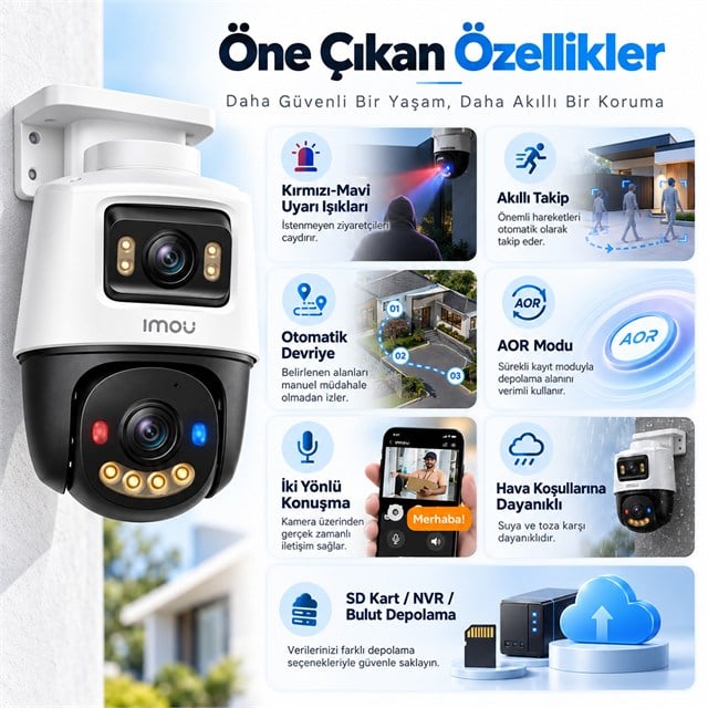 Imou Ipc PS70FP 8M0 Cruiser Dual 8MP Çift Lens Poe Renkli Gece Görüşlü Dış Mekan IP PT Kamera