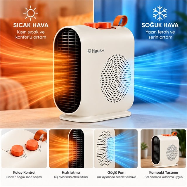 Haus İki Kademelı 2000 Watt Termostatlı Elektrikli Fanlı Isıtıcı