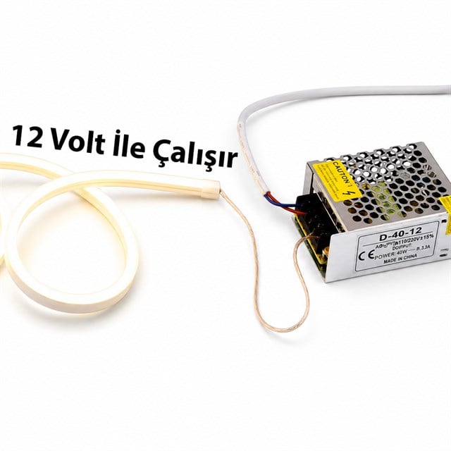 PowerMaster PM-5288 Silikon Kaplama 12 Volt 100 Metre Beyaz Neon Led Şerit Aydınlatma