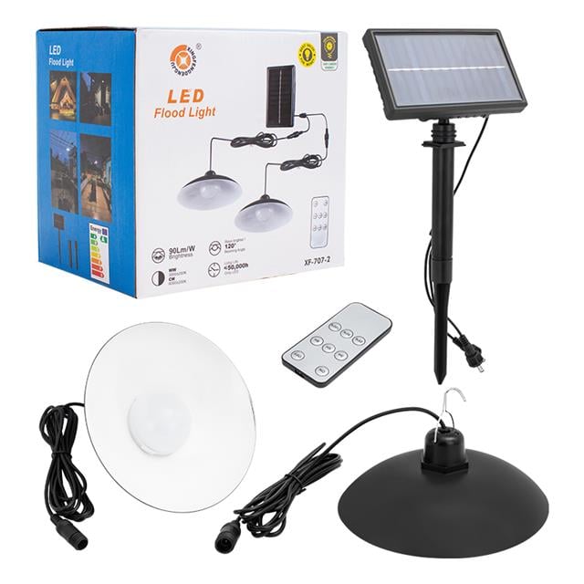 Powermaster XF-707-2 Kumandalı Solar Panelli 2 Power Ledli Çiftli Projektör Lambası XF-707-2