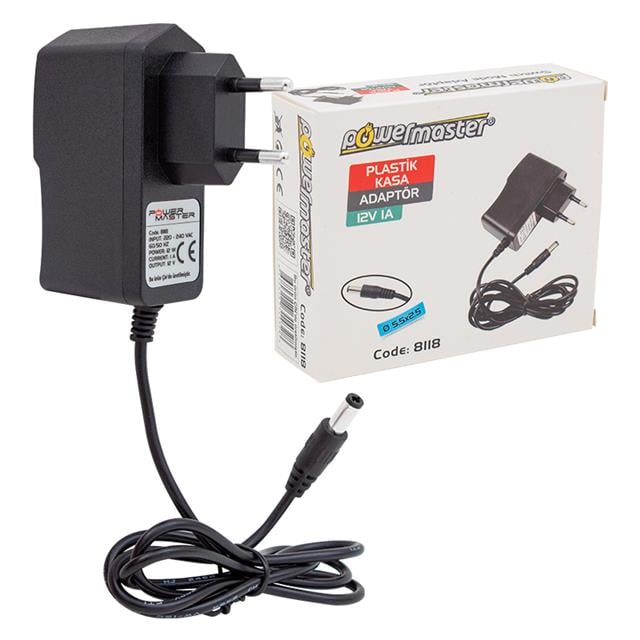 Powermaster PM-8118 12 Volt - 1 Amper 5.5*2.5 Mm Uçlu Plastik Kasa Priz Tipi Adaptör