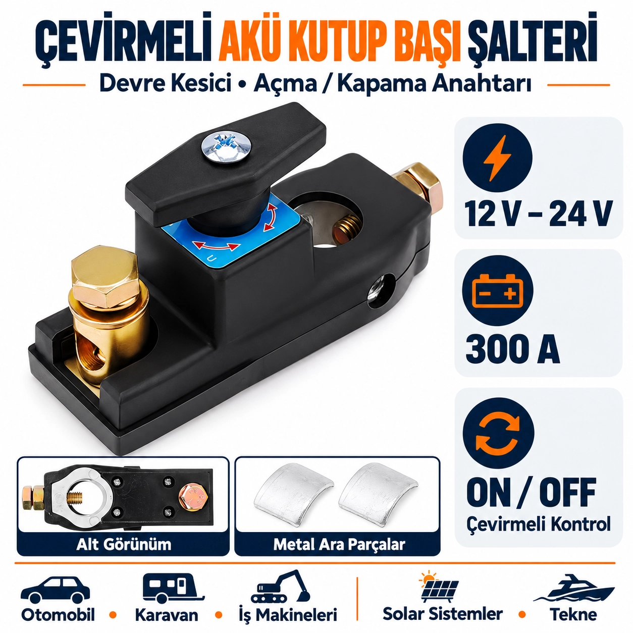 Muhafazalı Çevirmeli Akü Kutup Başı Şalteri Devre Kesici 12V - 24V Açma Kapama Anahtarı