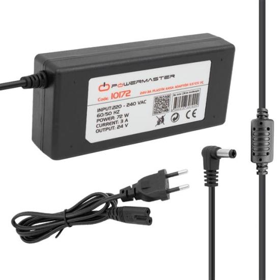 PowerMaster PM-10172 Ledx ALN-M24125 24 Volt 3 Amper 72 Watt 5.5x2.5 mm L Uçlu Plastik Kasa Masaüstü Adaptör