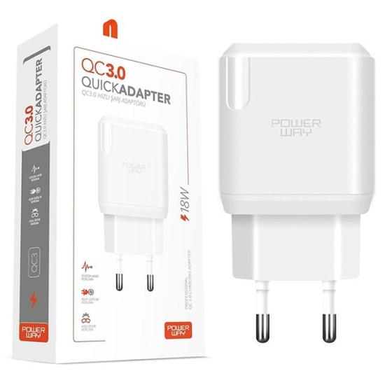 Powerway QC3 3 Amper 18W Tüm Telefonlarla Uyumlu USB Hızlı Şarj Adaptörü