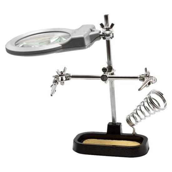 PowerMaster PM-11470 Profesyonel Işıklı Havya Standı ve Büyüteç 90mm Lens 3X Büyütme Sünger Hazneli