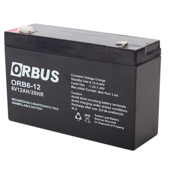 Orbus 6 Volt 12 Amper Kuru Akü ORB6-12 (150x50x94 Mm)
