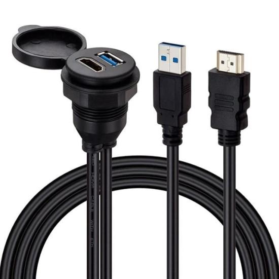 Powermaster PM-12428 USB 3.0 + HDMI 2 Metre Uzatma Kablolu Araç Kontrol Paneli (Gömme Montaj)