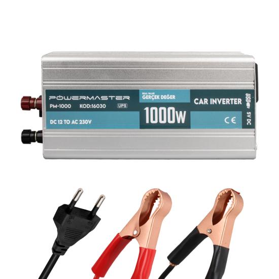 Powermaster 12V to 220V 1000W Modified Sinus Car Inverter 1xUSB 12V Şarjlı UPS’Lİ PM-1000