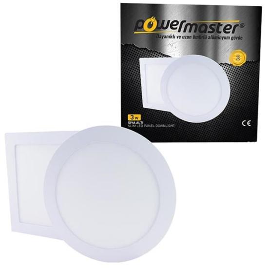 Powermaster 3W Sıva Altı 6500K Beyaz 74mm Yuvarlak Slim Spot Panel