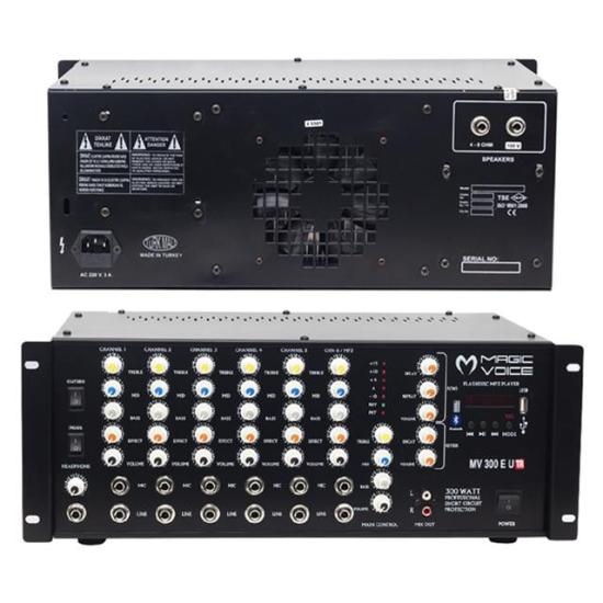 Magicvoice MV-300EF-TR 300 Watt 6 Mikrofon Girişli USB-Bluetooth Destekli Trafolu Mixer Anfi