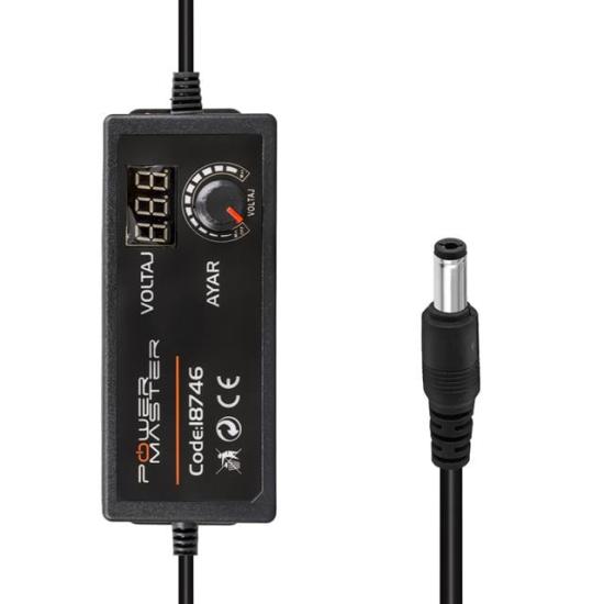 Powermaster PM-18746 Dijital Ekranlı 12 Volt - 24 Volt / 5 Amper Çok Uçlu Ayarlı Kademeli Adaptör