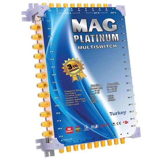 MAG Platinum MP 10/48 Multiswitch - 10 Giriş 48 Çıkışlı Merkezi Uydu Santrali Hybrid 4K ve 3D Destekli