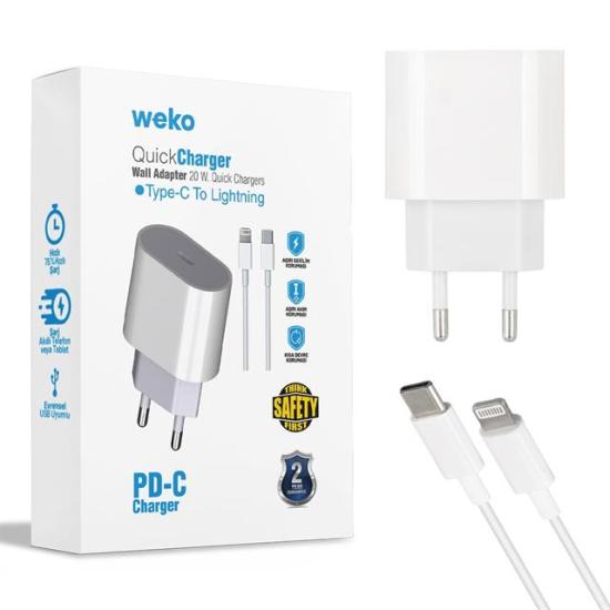 Weko WK-21443 PD-C 20 Watt Telefon Şarj Adaptörü + Type-C To Lightning Kablo