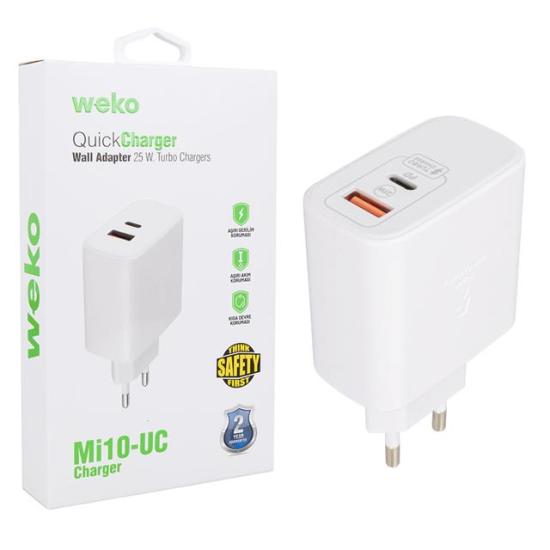 Weko WK-21446 S11-UC 25 Watt 3.0 Amper Type-C + USB Telefon Şarj Başlık Adaptörü