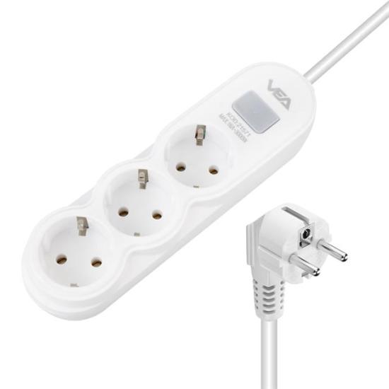 Vea VA-21571 3’lü Anahtarlı 1.5 Metre Akım Korumalı Priz Beyaz