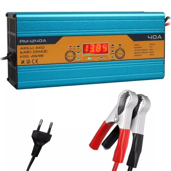 Powermaster PM-1240A 12 Volt 40 Amper Dijital Ekranlı Akıllı Akü Şarj Cihazı