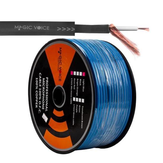 MagicVoice B96 Profesyonel Tek Damarlı Blendajlı Enstrüman Mikrofon Kablosu Mono 100 Metre (Açık Mavi)