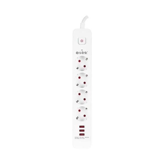 S-Link SPG403U 1.5 Metre 4lü Anahtarlı Akım Korumalı Usb Girişli