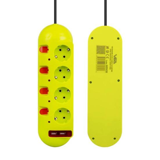 Vea VE-E40USB 4’lü 2 USB’li 1.5 Metre Ayrı Anahtarlı Grup Priz