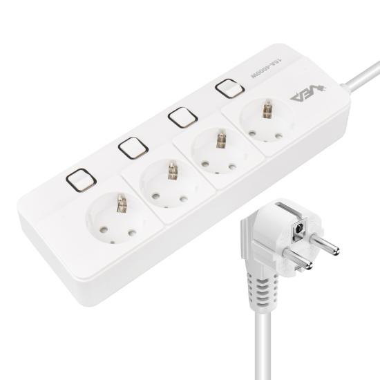 Akım Korumalı Grup Priz, 4’lü Ayrı Anahtarlı, 1.5 Metre Kablolu, 4000w, 16 Amper, Çocuk Korumalı, Ups Uyumlu, Elektronik Ürünlerde Tam Koruma, Termal Koruma Sigortalı, Topraklı