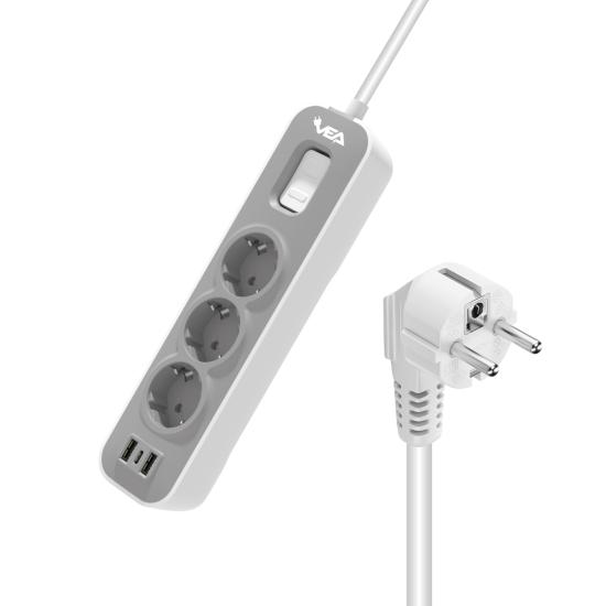 Akım Korumalı Grup Priz 3’lü Anahtarlı 1.5 Metre Kablolu 2 USB TYPE-C 4000W 16 Amper  Çocuk Koruma