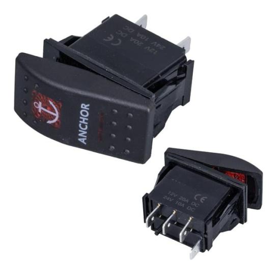 PowerMaster ﻿Çapa Irgatı Sembollü Yaylı Işıksız 3 Pinli On-Off 12-24V Marin Switch