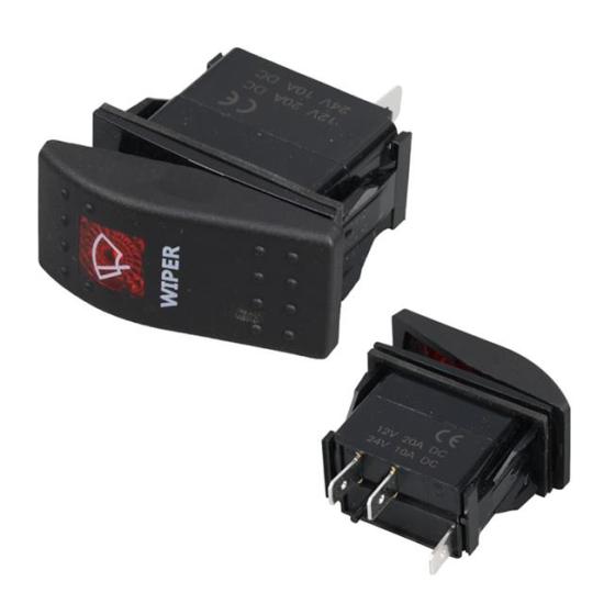 PowerMaster Silecek Sembollü Işıklı 3 Pinli On-Off 12-24V Marin Switch